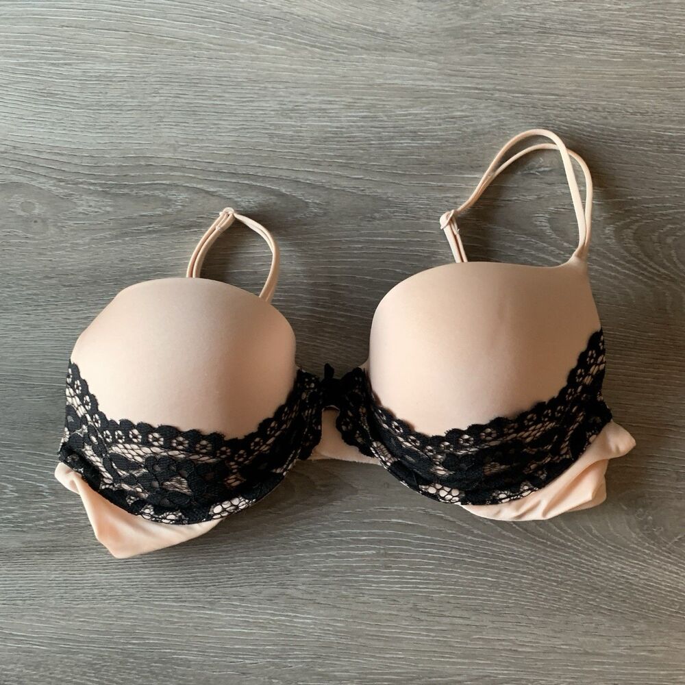 Victoria's Secret Very Sexy Push Up Bra Beige Lace Net Over Cup 34C